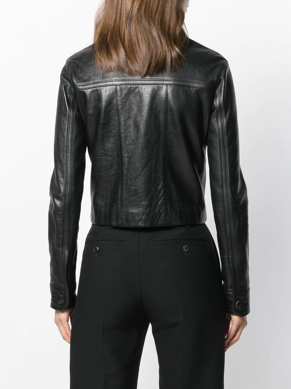 patch pockets leather jacket - 4