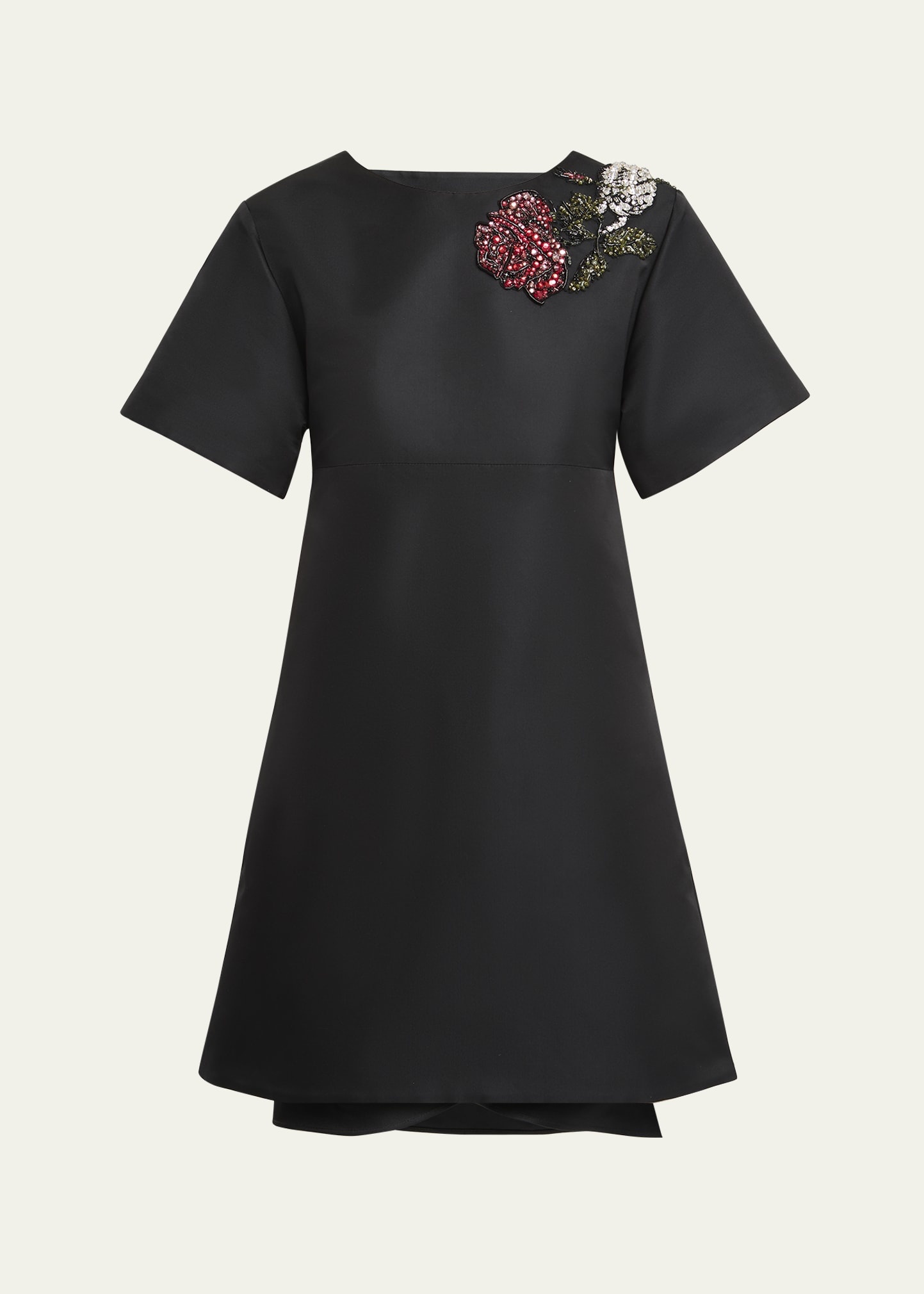 Crystal Rose Short-Sleeve Taffeta Mini Dress - 1