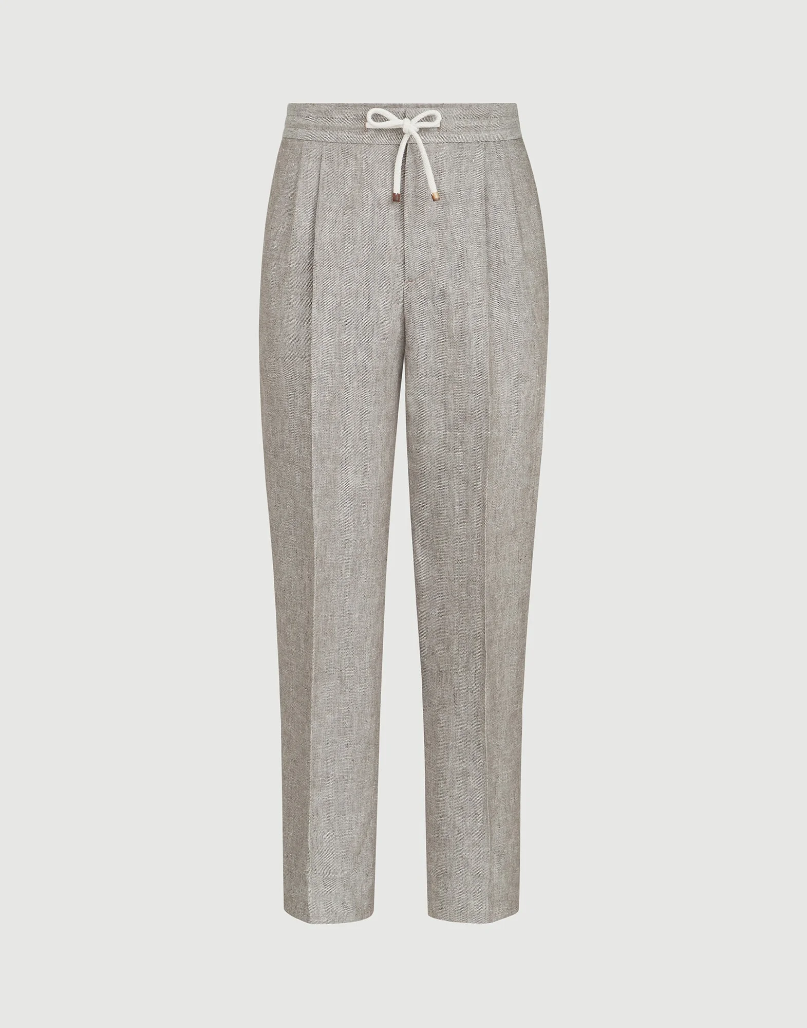 Linen and hemp diagonal trousers with drawstring and double pleats - 1