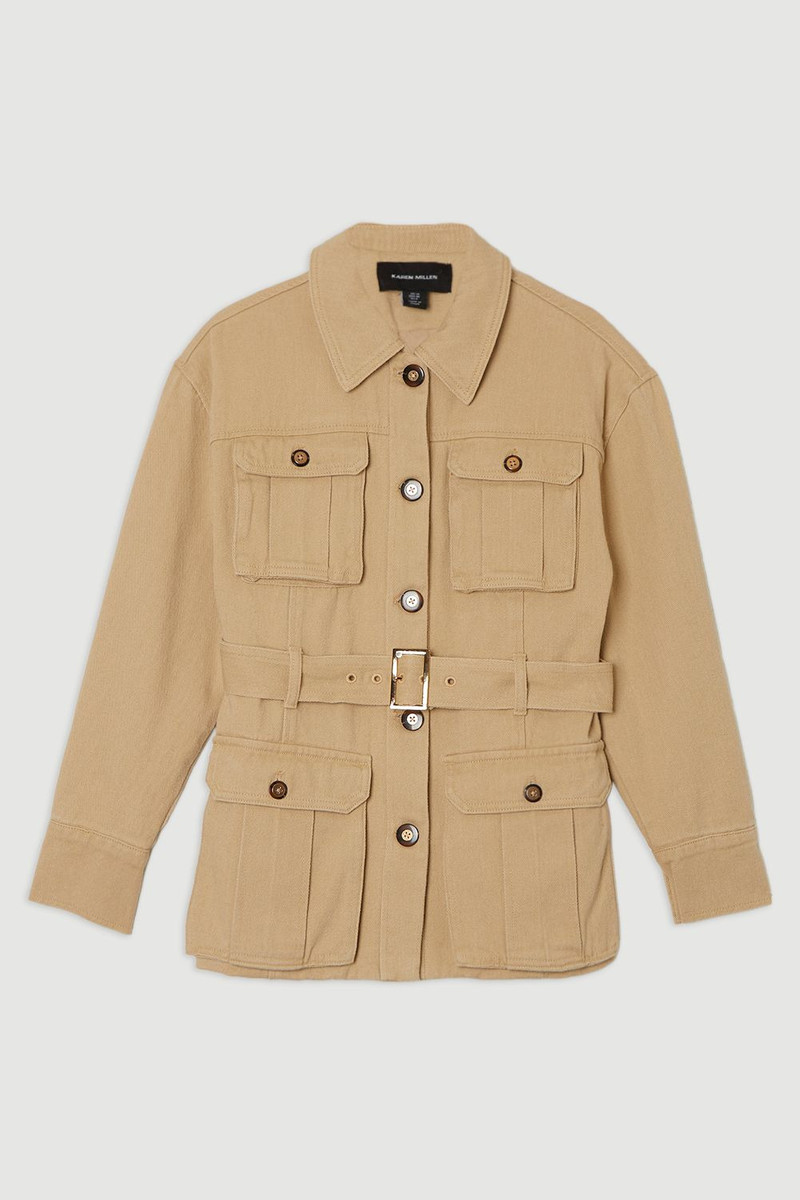 Denim Pocket Detail Belted Safari Jacket 4