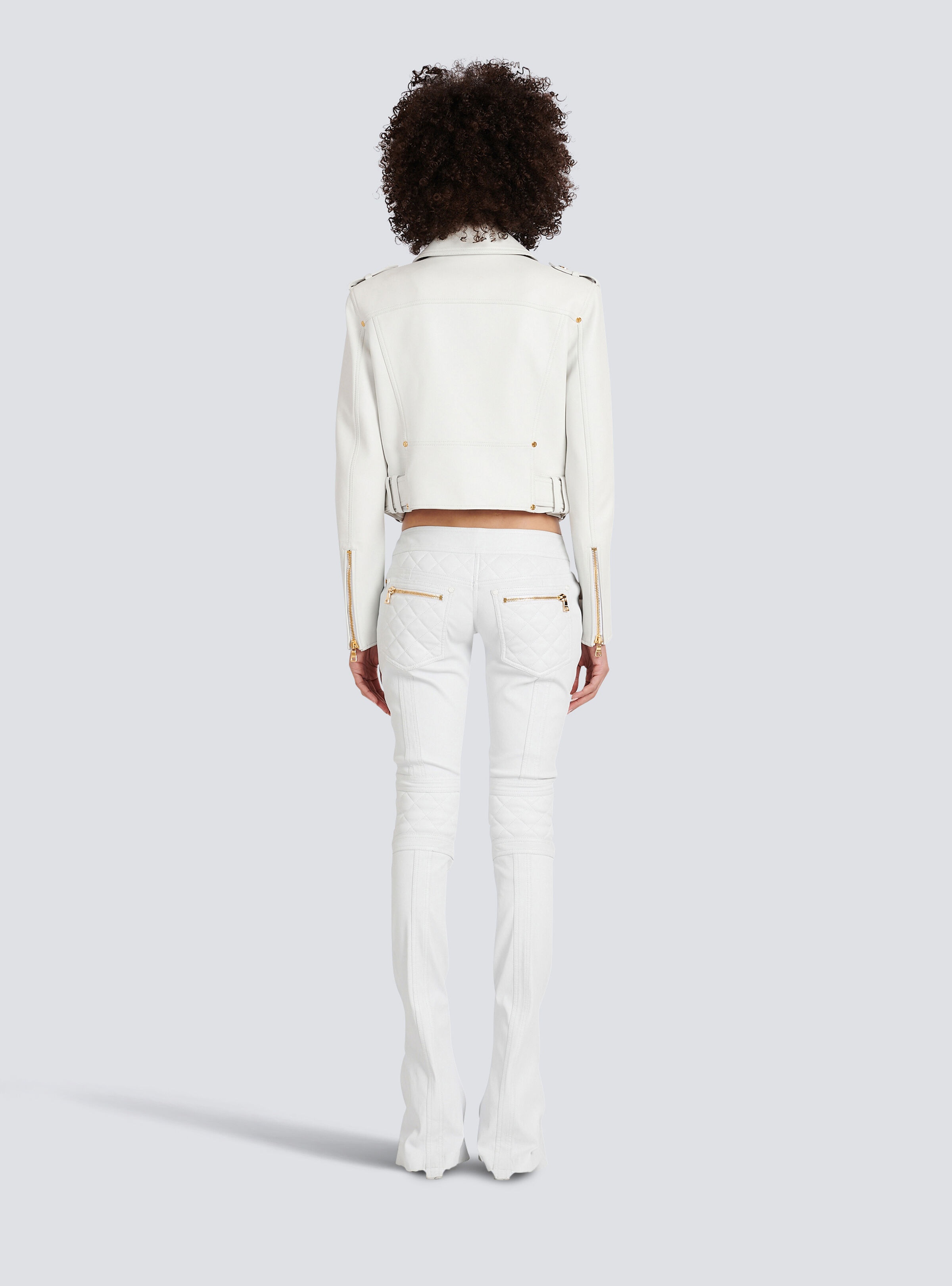 Cropped leather biker jacket - 4