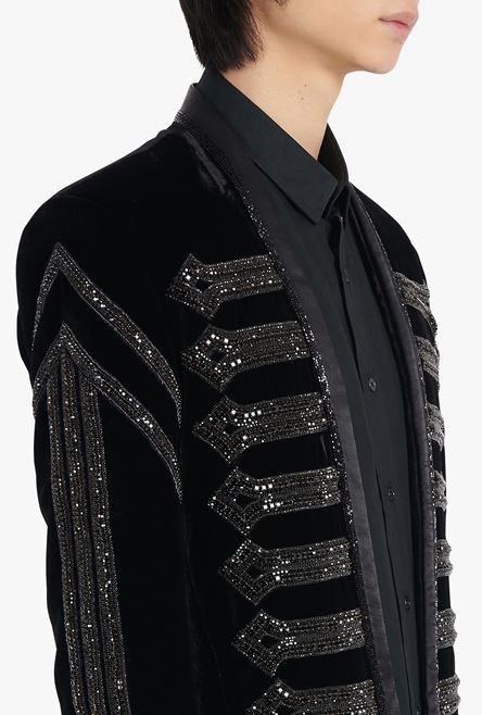 Black velvet spencer jacket with rhinestone embroidery - 9