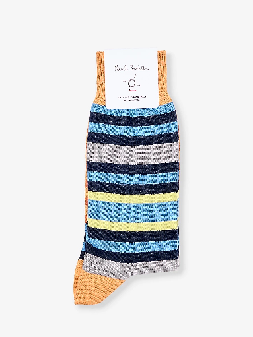 Stripe-pattern cotton-blend knitted socks - 1