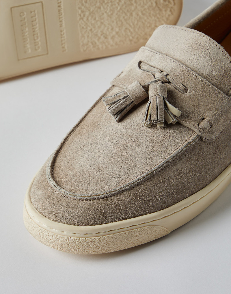 Suede loafer sneakers with tassels and natural rubber sole 4