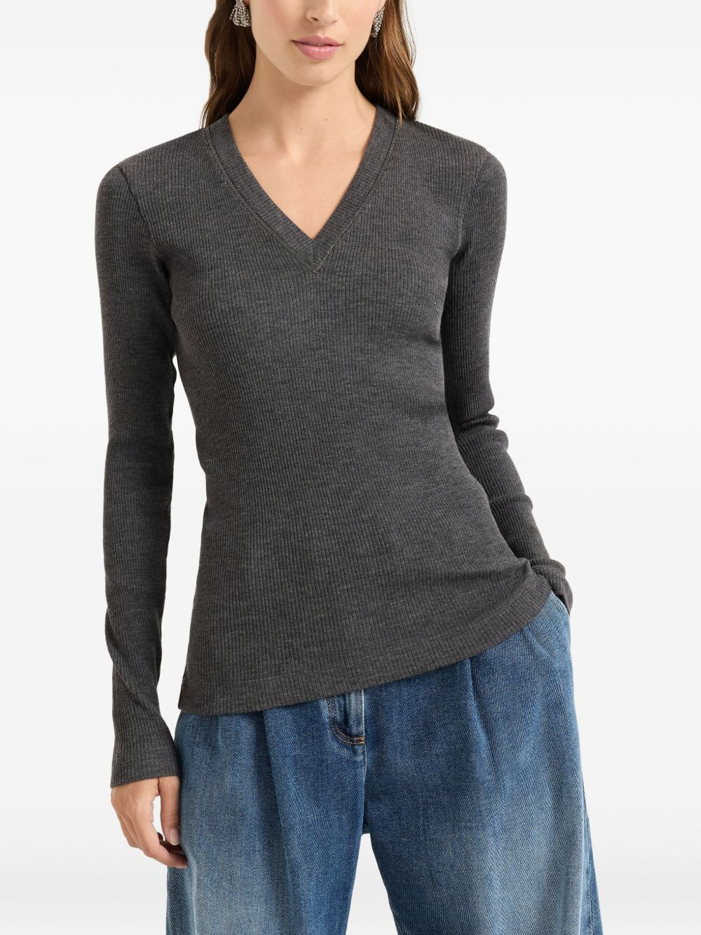 Brunello Cucinelli Women Wool V-Necked Sweater - 4