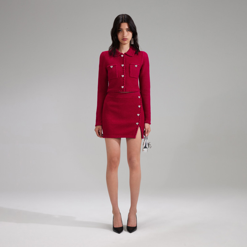 Red Melange Knit Button Mini Skirt 1