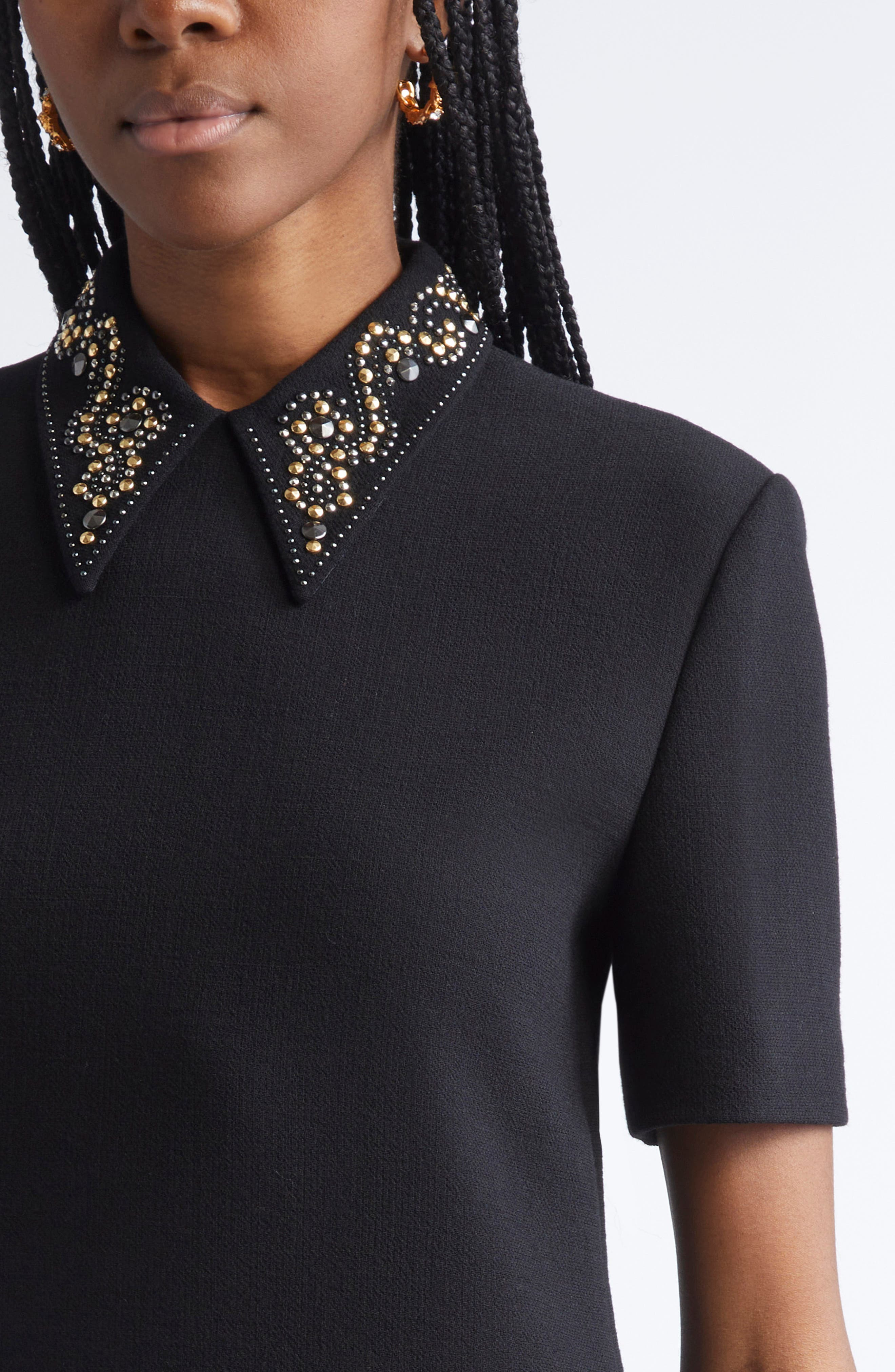 Versace Studded Collar Wool Crepe Minidress in Black at Nordstrom - 4