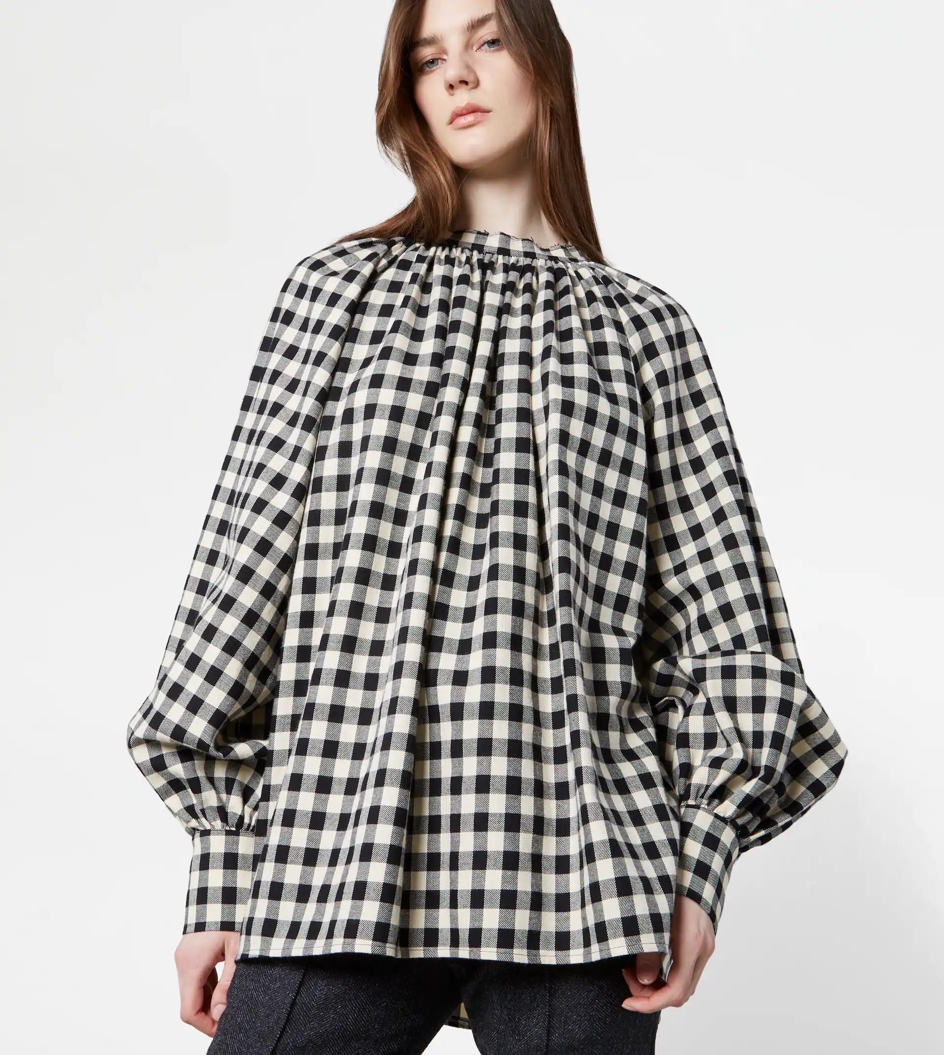 FLANNEL BLOUSE - BLACK, WHITE - 7