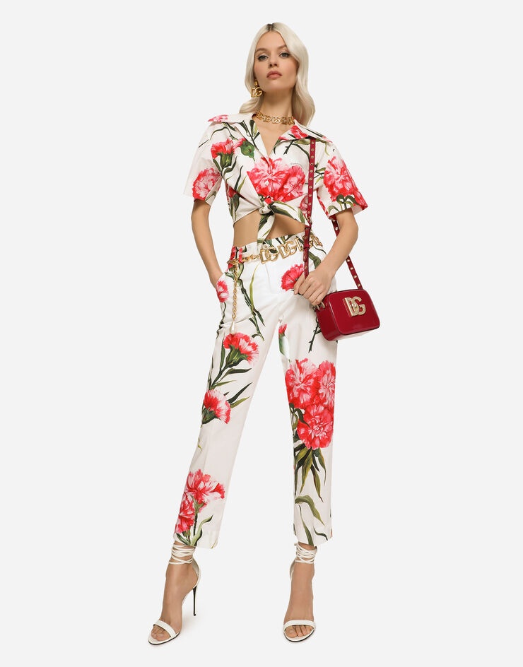 Carnation-print poplin pants - 5