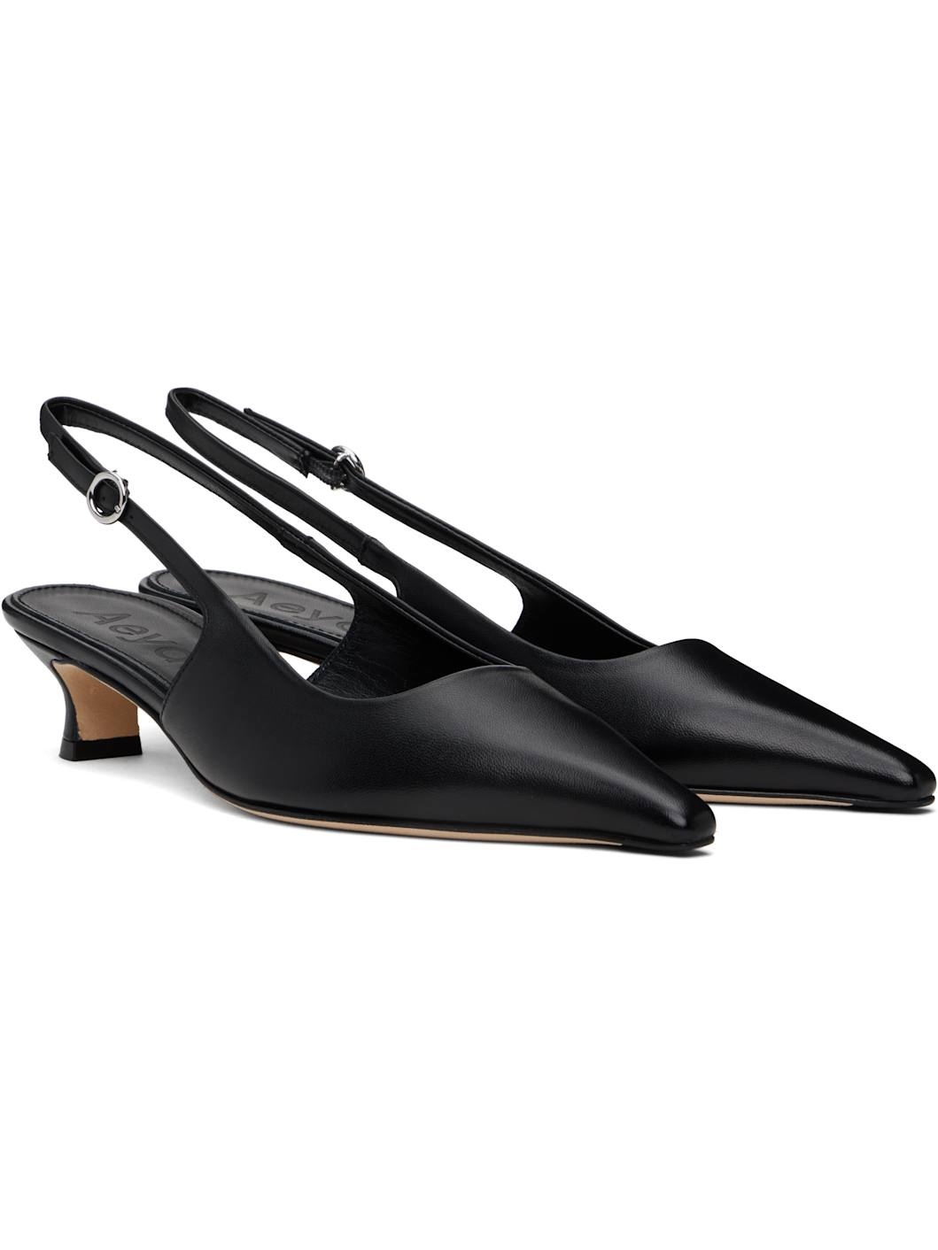 Black Catrina Leather Slingback Heels - 4