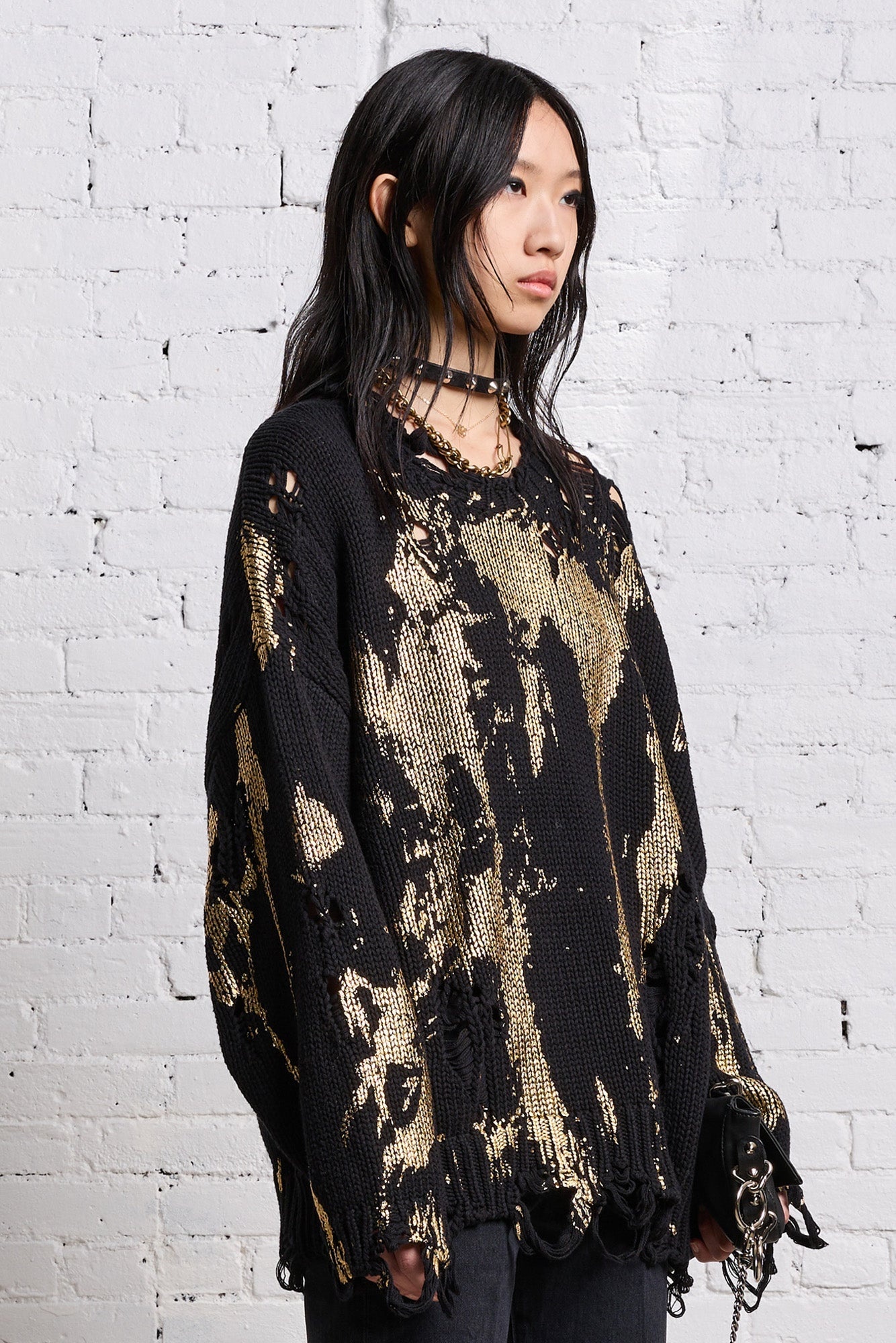 OVERSIZED SWEATER - GOLD SPLATTERED BLACK - 6