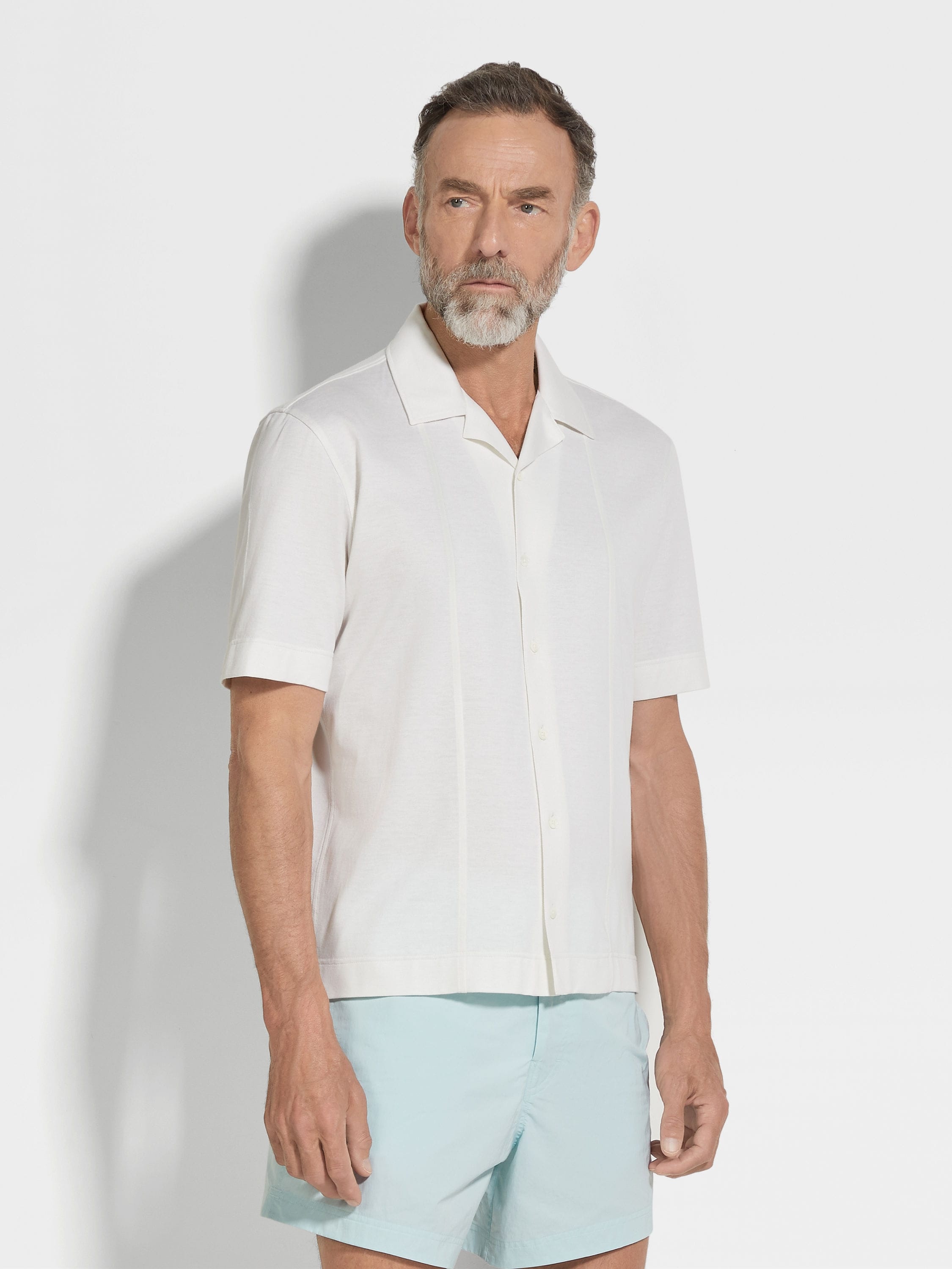 WHITE COTTON AND SILK SHIRT - 4