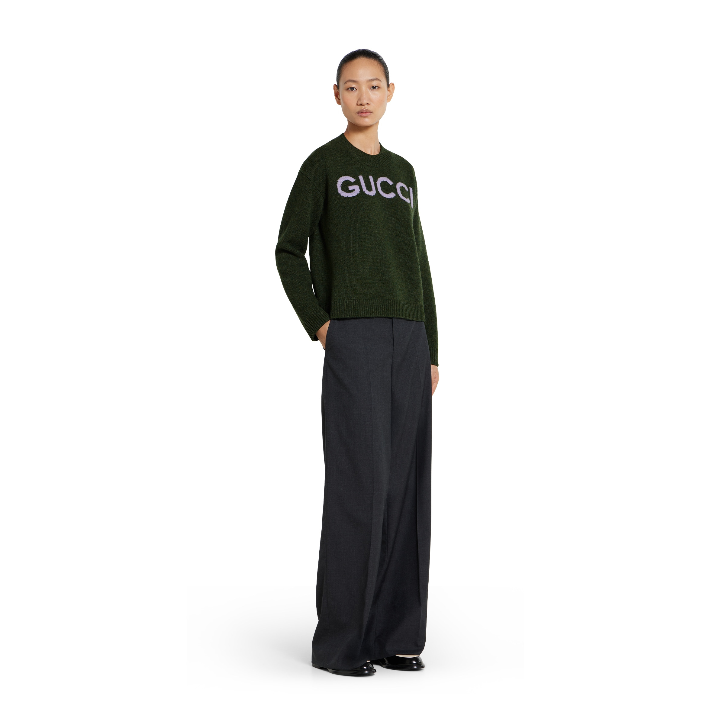 Wool top with Gucci intarsia - 2