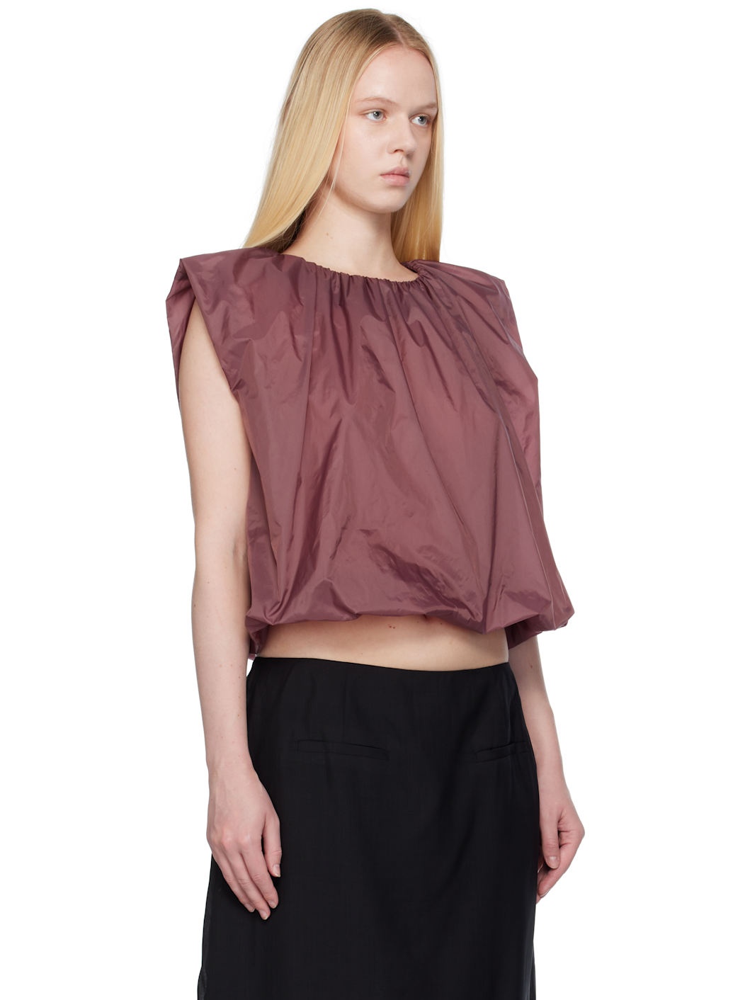 Purple Nylon Volume Shirring Top - 2