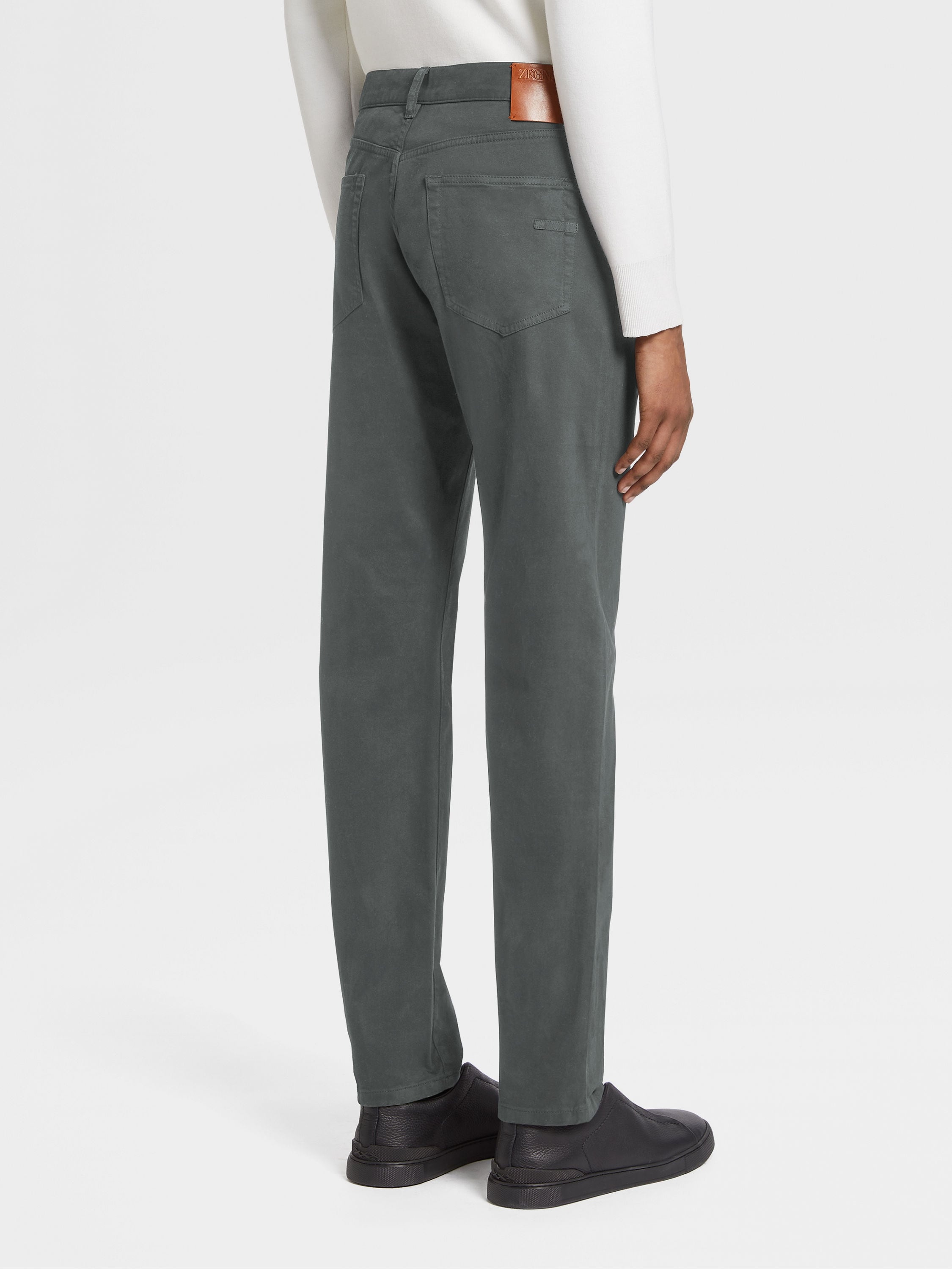 LIGHT GREY STRETCH COTTON ROCCIA JEANS - 3
