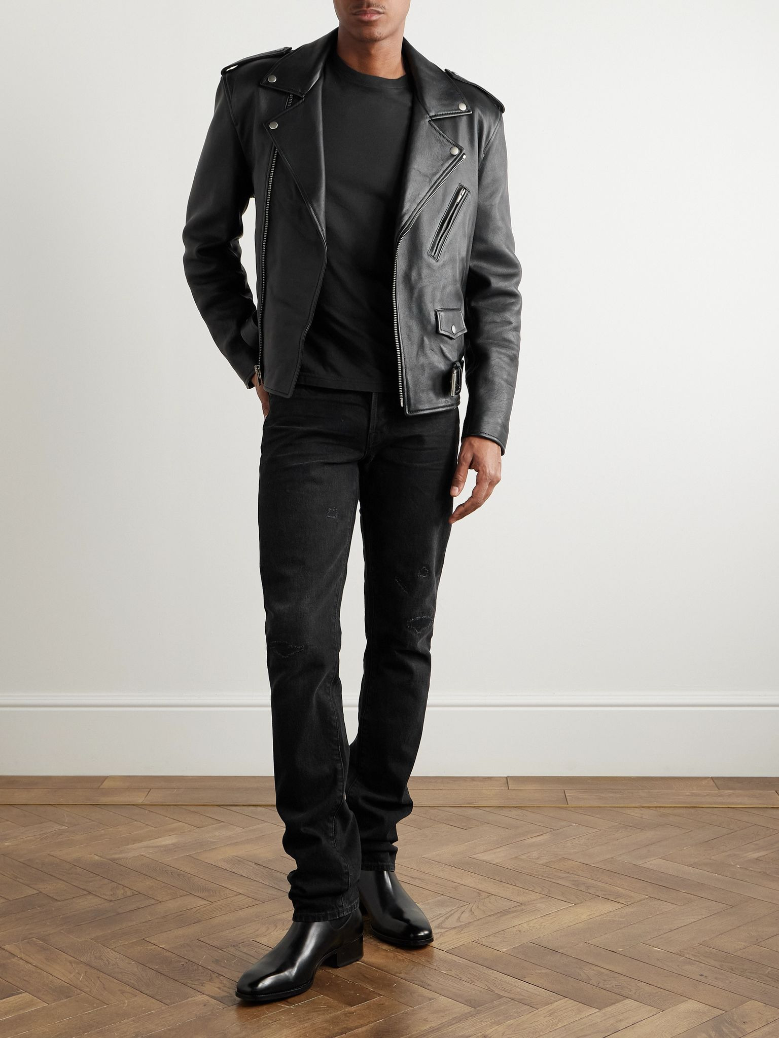 Slim-Fit Distressed Selvedge Jeans Black - 2