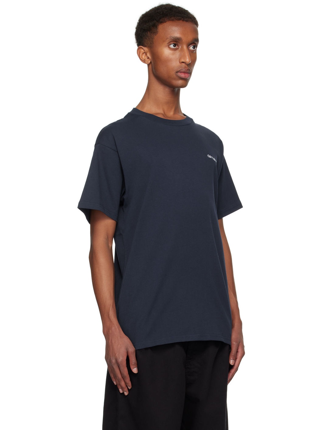 Navy Script Embroidery T-shirt - 2