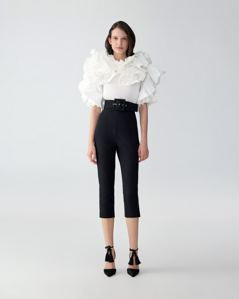 CAROLINA HERRERA Draped Floral Ruffled Top outlook