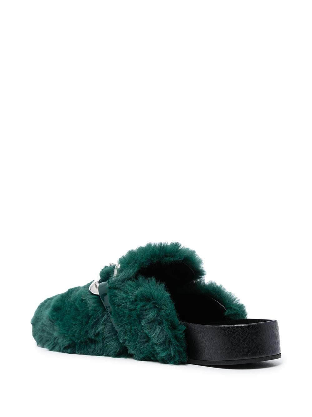 chain-embellished eco-fur slides - 3