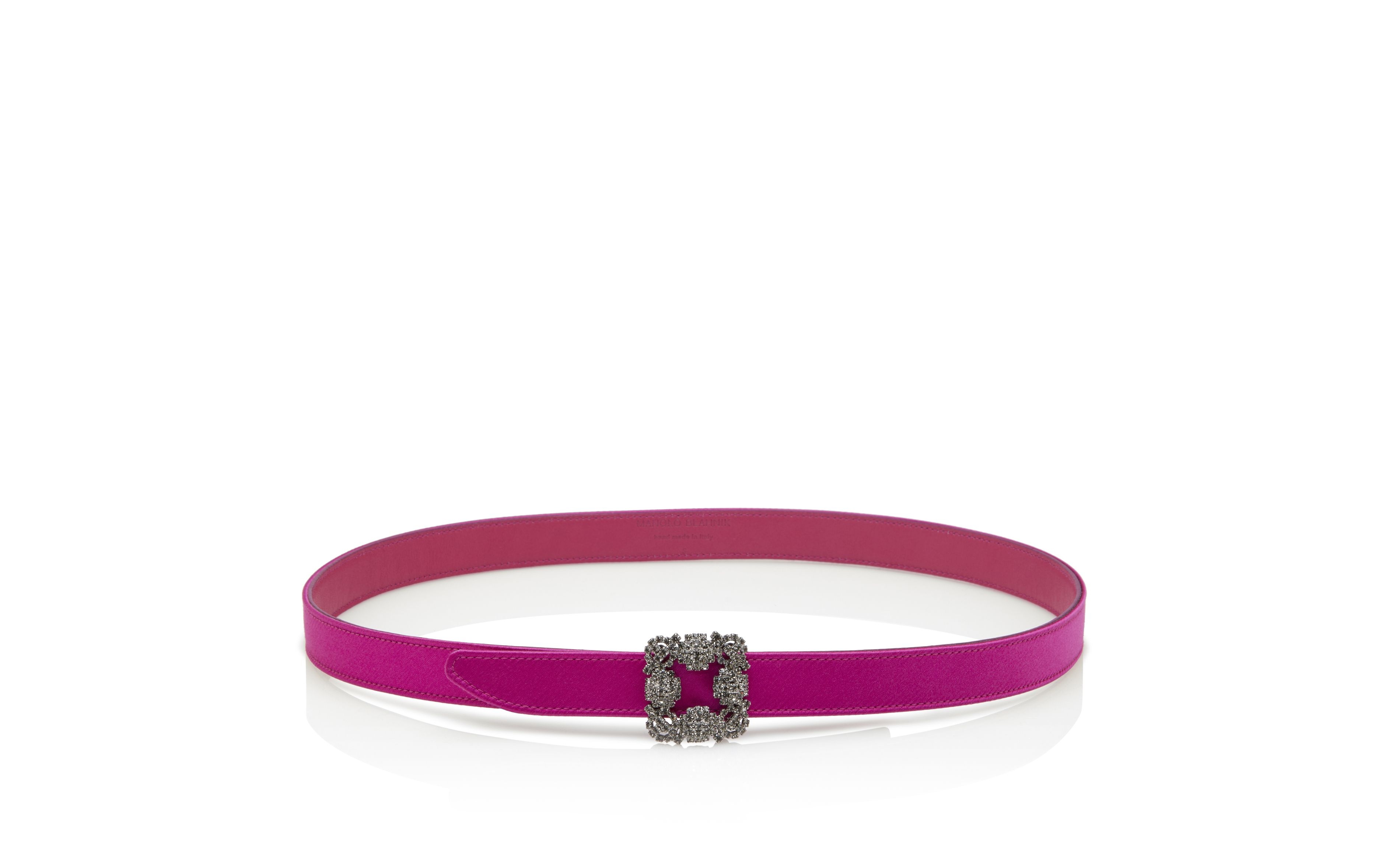 Fuchsia Satin Crystal Buckled Belt - 1