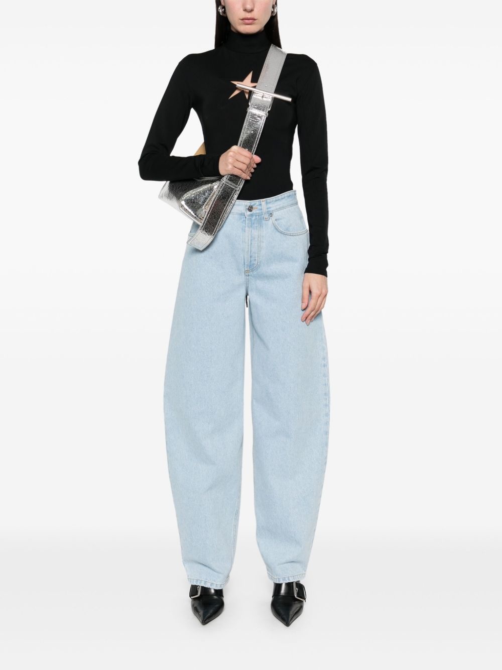 lace-up wide leg jeans - 2