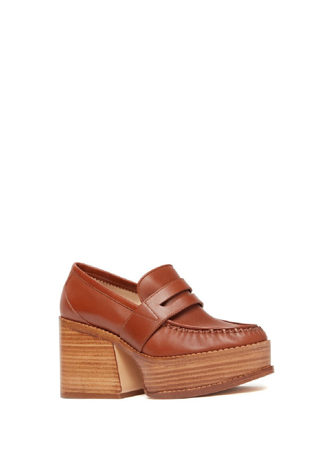 Augusta Heeled Loafer in Cognac Leather - 2