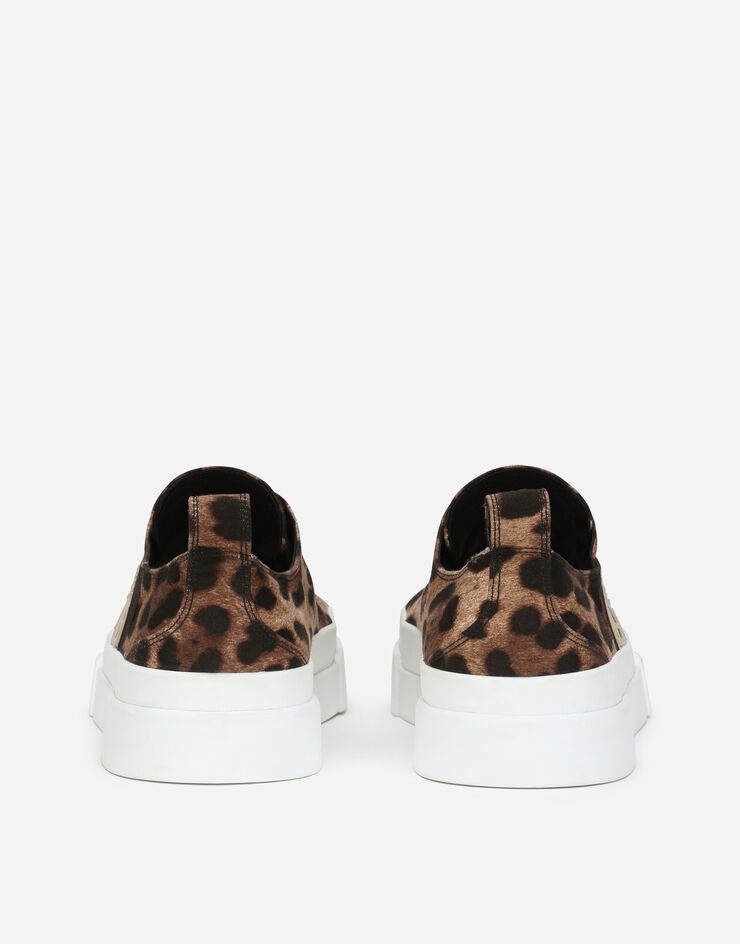 Cotton drill Portofino Light sneakers with leopard print and DG logo - 3