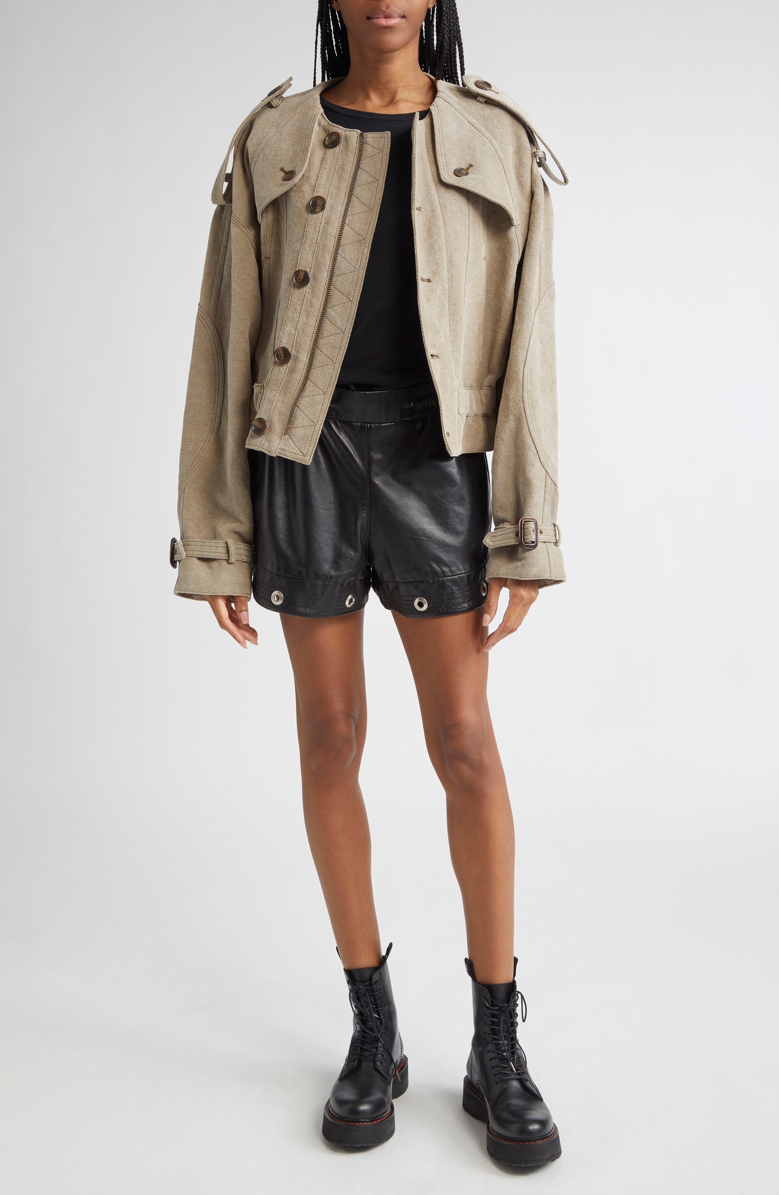 R13 Grommet Detail Leather Gym Shorts in Black at Nordstrom - 8