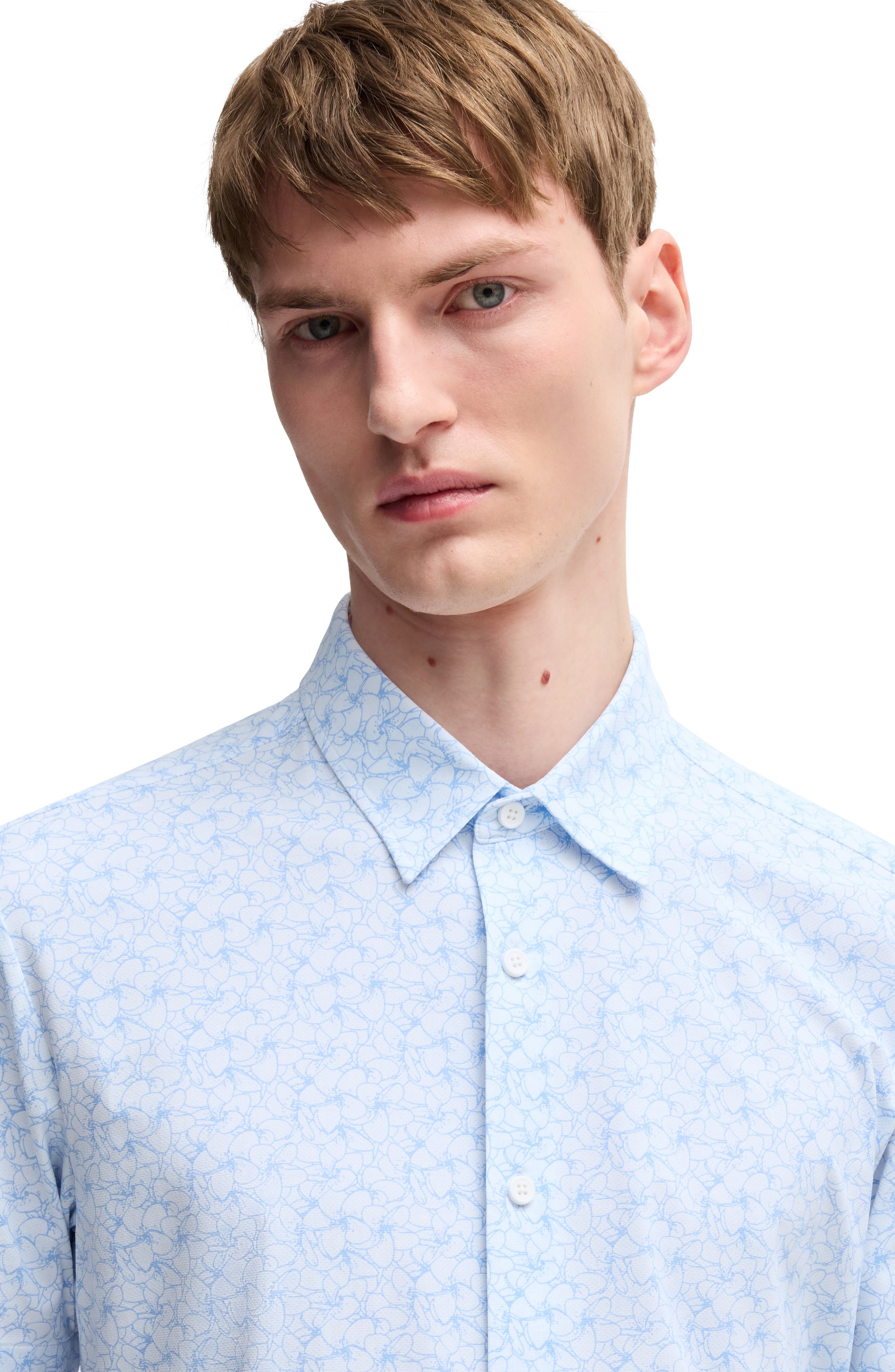 BOSS Roan Floral Short Sleeve Stretch Button-Up Shirt in Light Blue at Nordstrom - 2