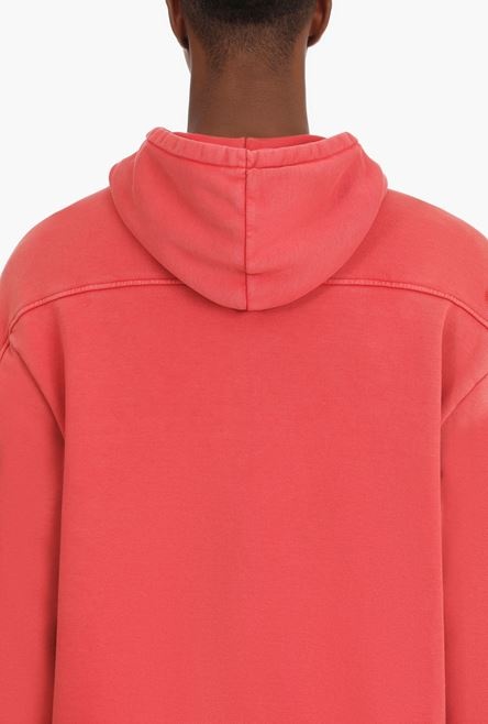 Faded red cotton hooded sweatshirt with embossed Balmain logo - 8