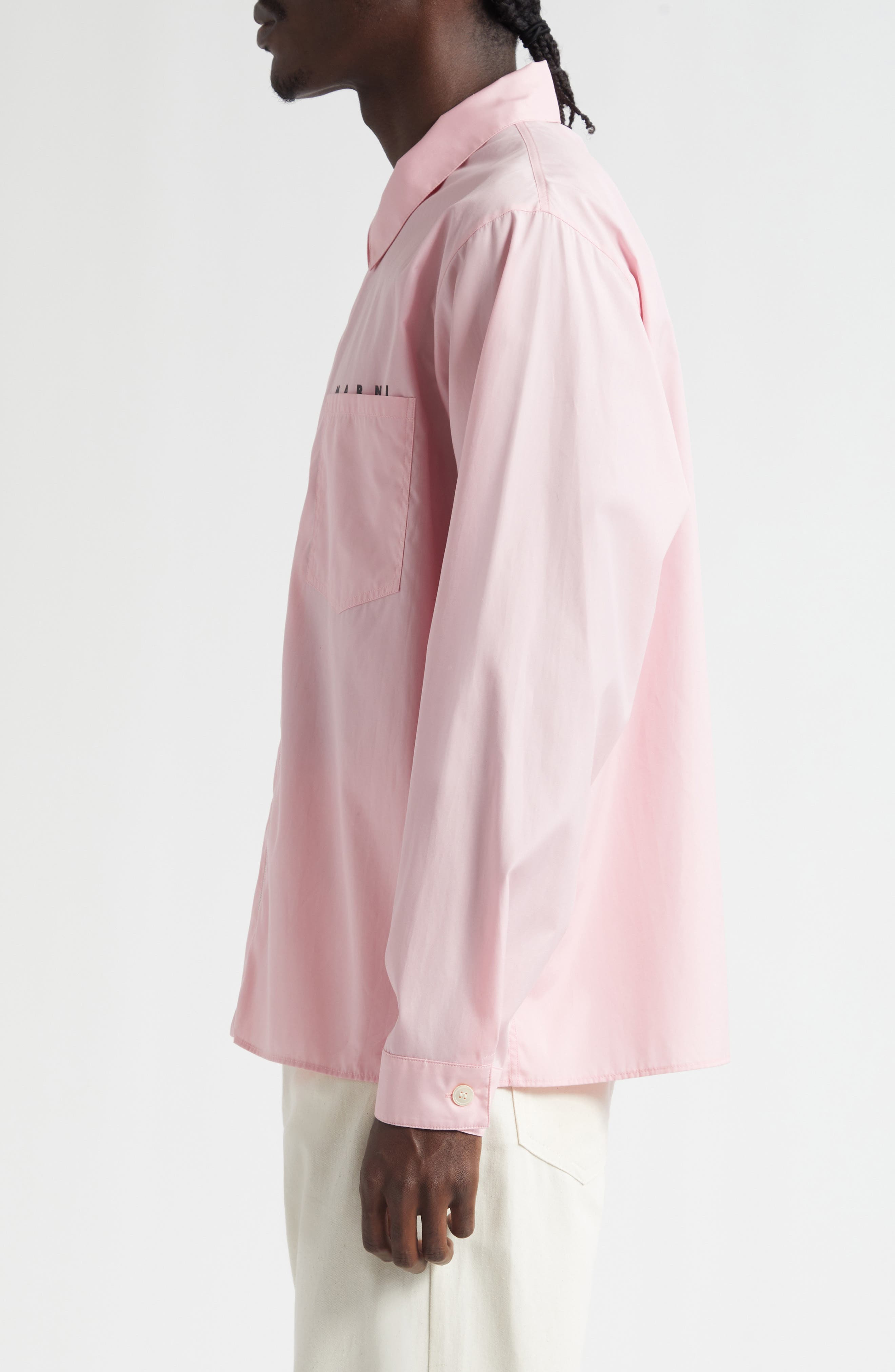 Marni Hidden Logo Organic Cotton Poplin Zip Shirt in Peony at Nordstrom - 4
