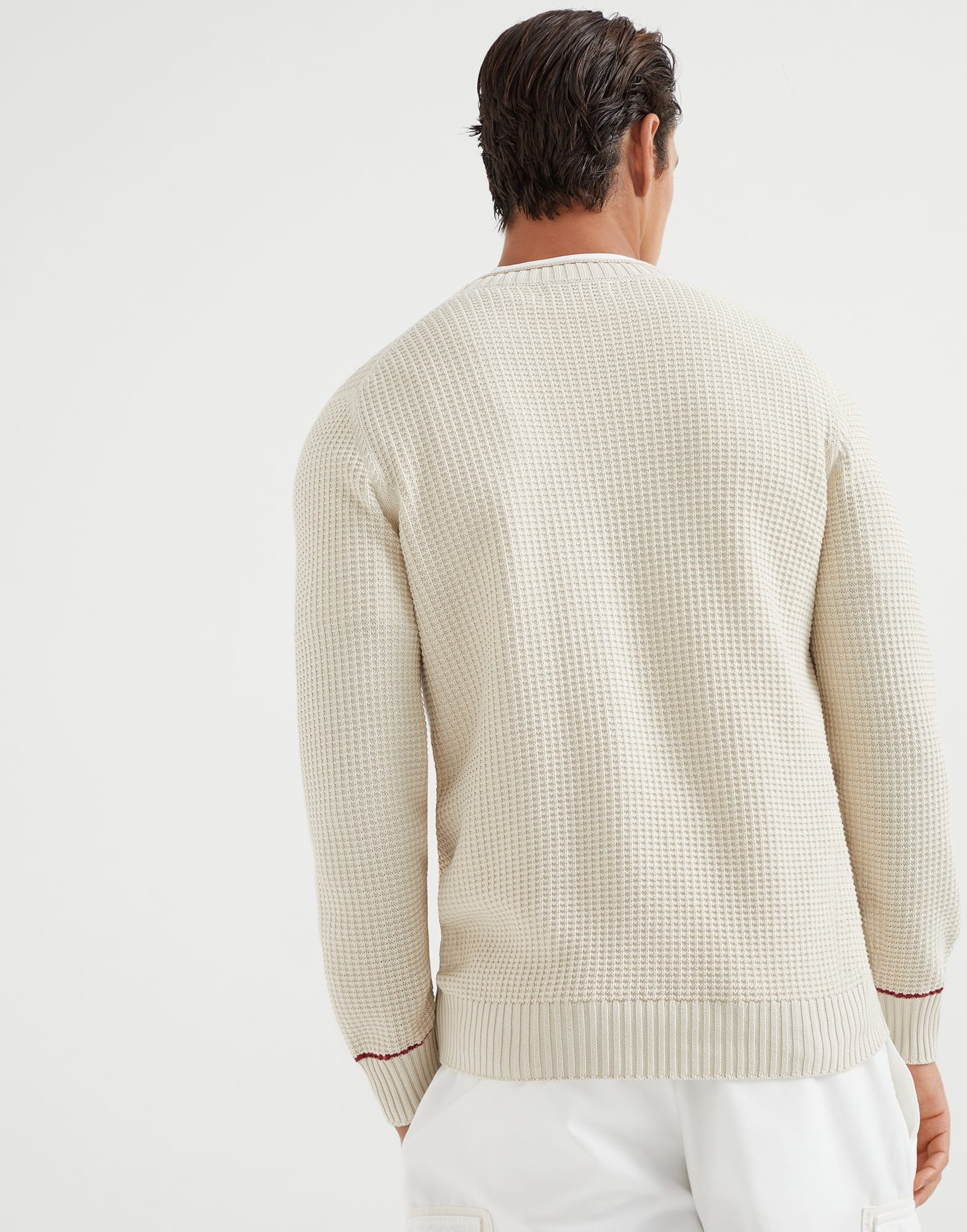 Cotton waffle stitch sweater with intarsia - 2