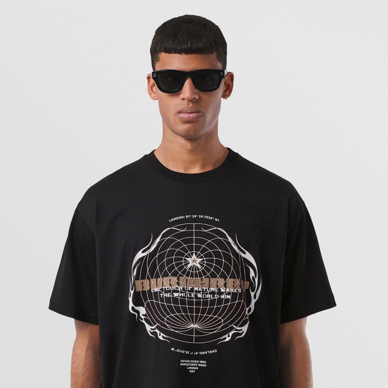 Globe Graphic Print Cotton Oversized T-shirt - 3