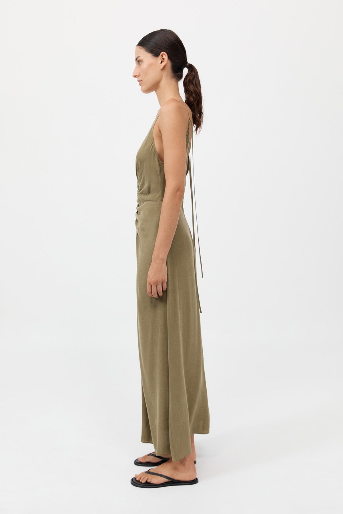 Gathered Tie Dress - Olive - 6