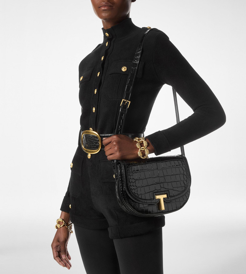 SHINY STAMPED CROCODILE LEATHER WALLIS CROSSBODY BAG 5