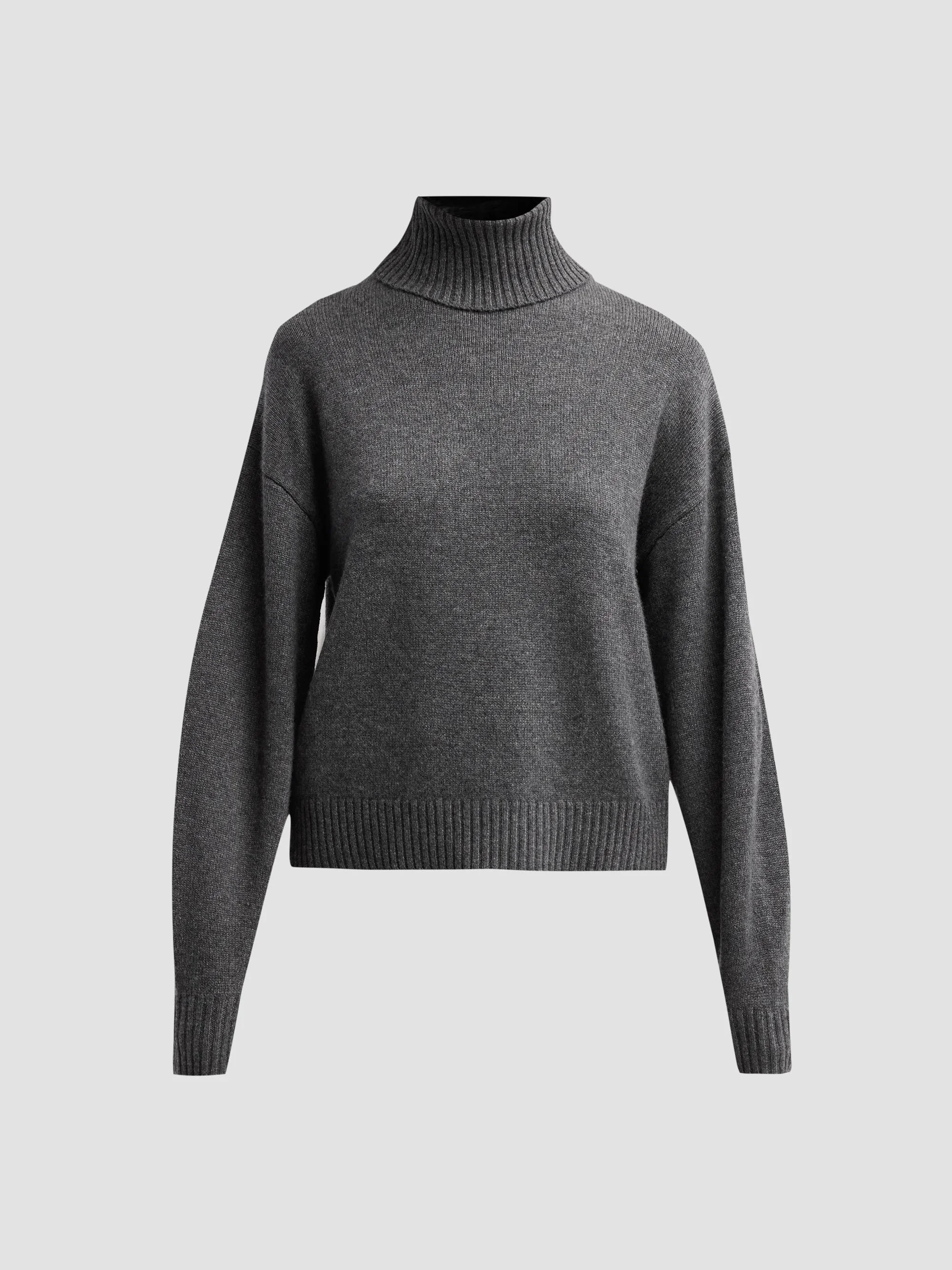 Women's Cashmere Turtleneck Sweater - Charcoal - 1