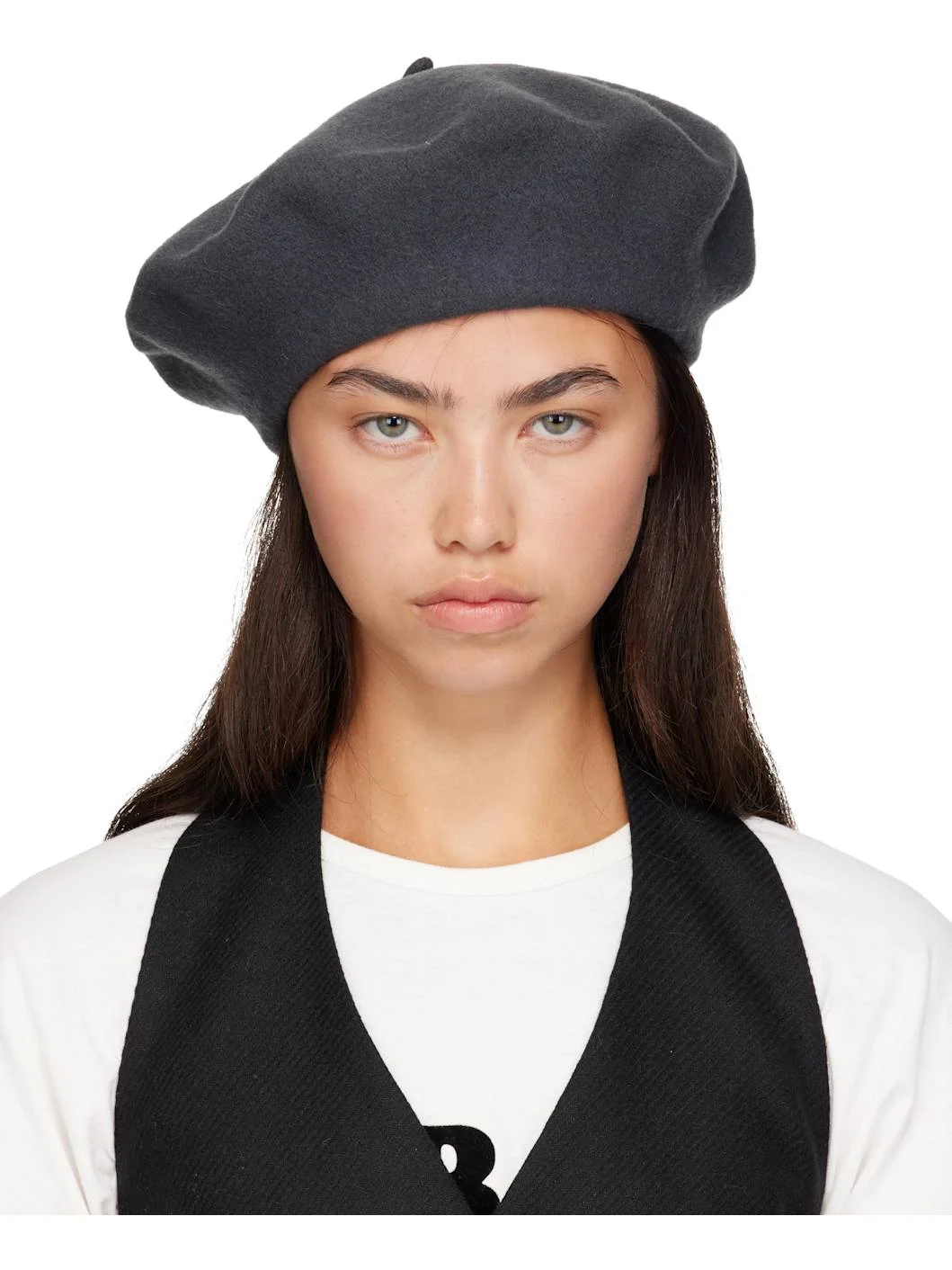 Gray 4-Stitch Wool Beret - 1