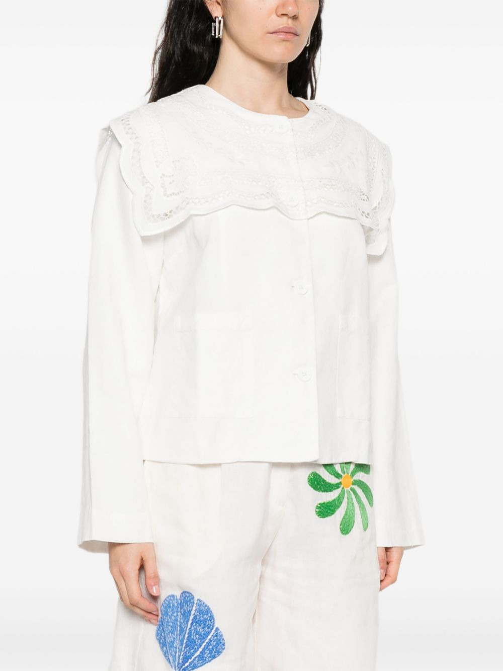 lace-trimmed linen-cotton jacket - 3
