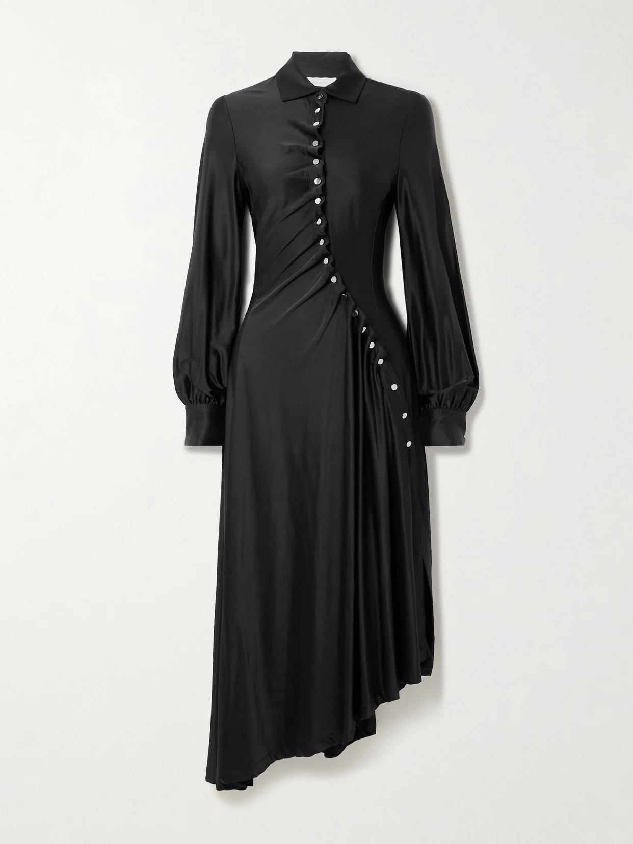 Embellished Gathered Satin-jersey Midi Shirt Dress - 1