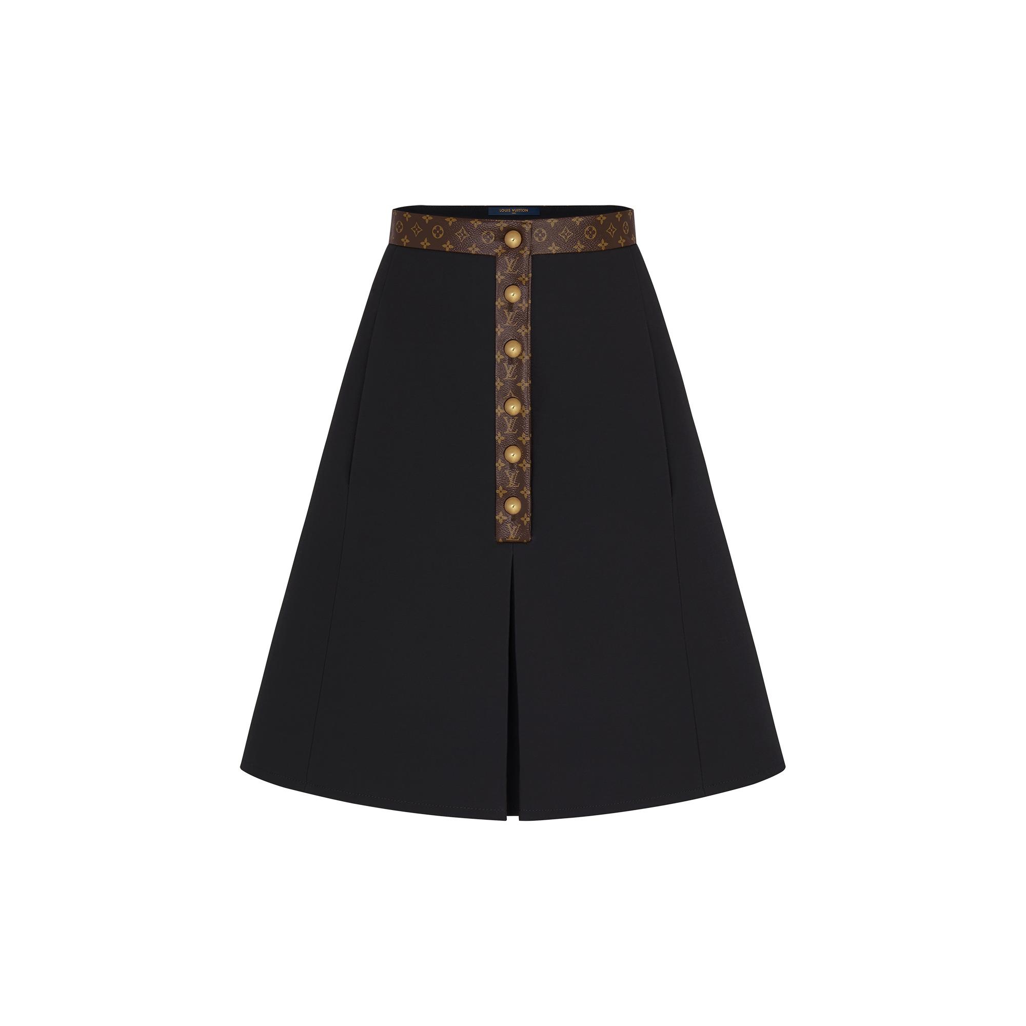 Black A-Line Skirt With Monogram Trim - 1