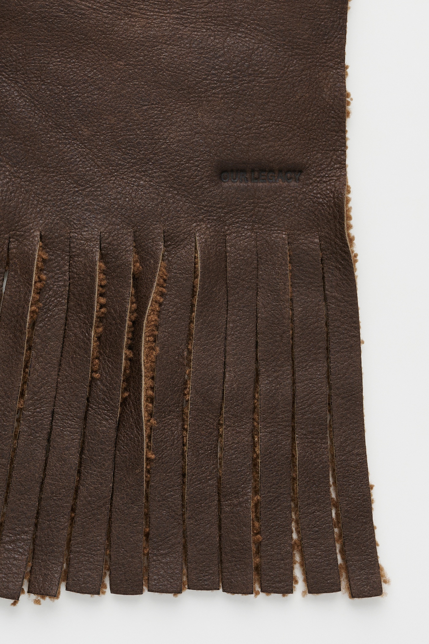 Shearling Scarf Rustic Grain Brown Shearling - 2