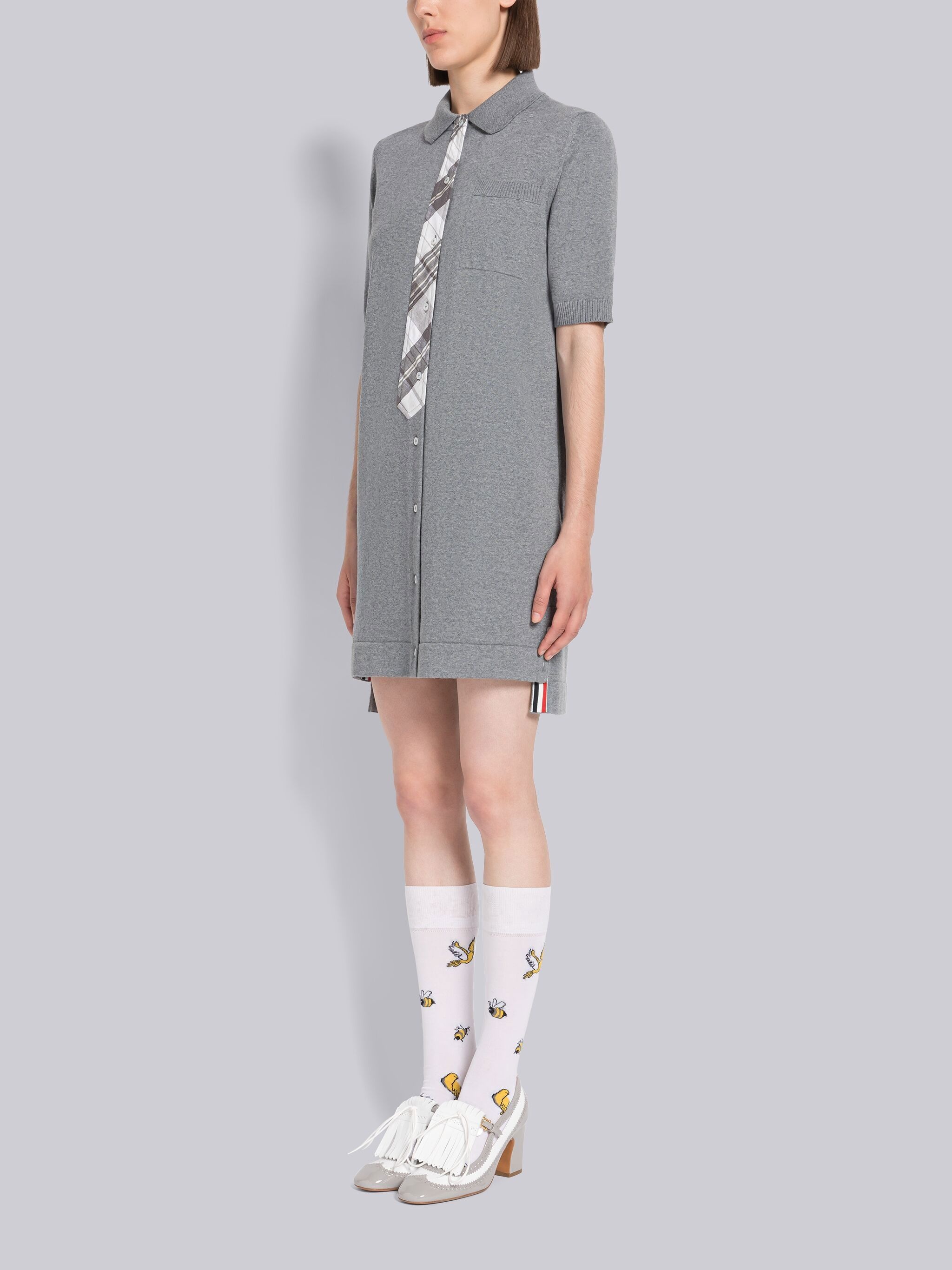 Merino Round Collar Madras Tie Shirtdress - 2