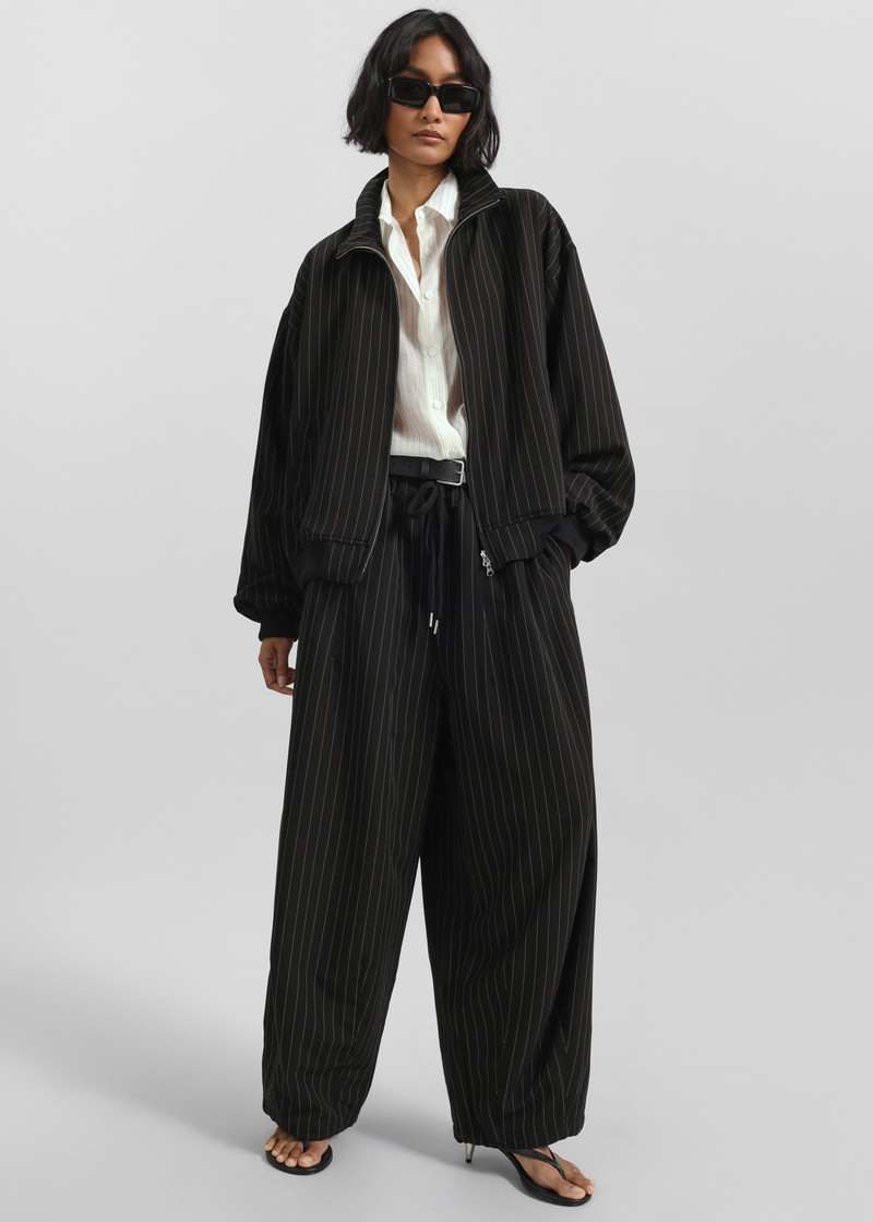 Rilton Drawstring Pants - Black/White Pinstripe 6