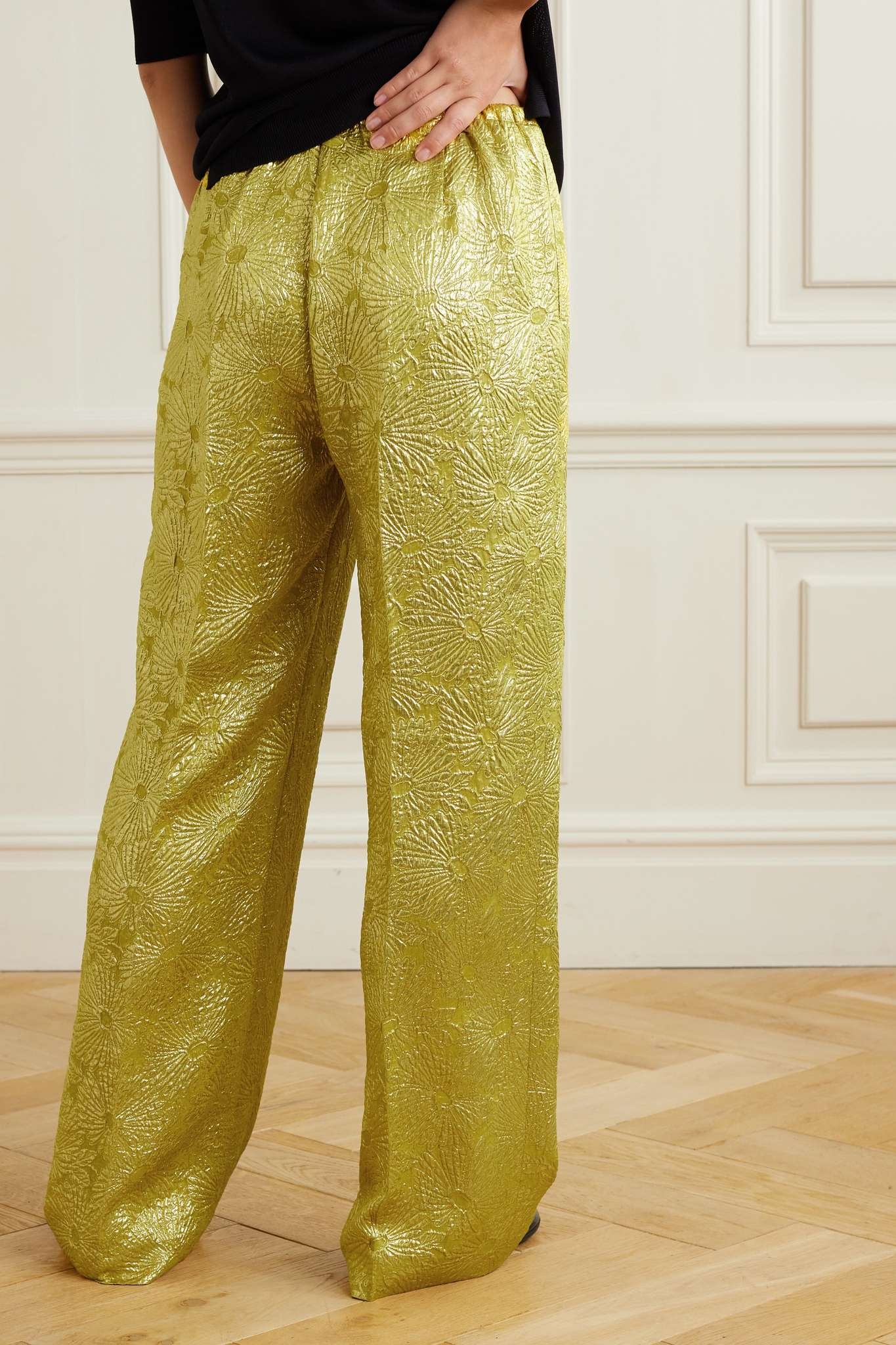 Dries Van Noten Silk-blend Brocade Wide-leg Trousers In Yellow