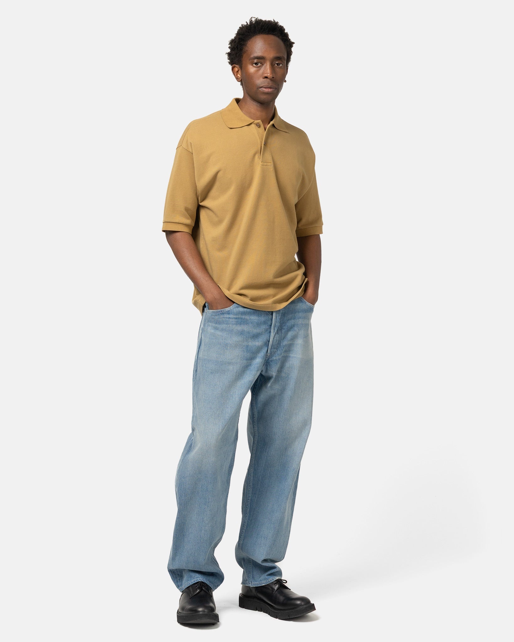 Selvedge Faded Light Denim Wide Pants Light Indigo - 2