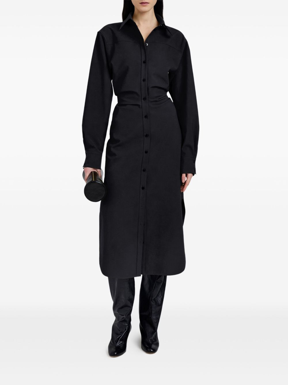 buttoned-down cinched shirt midi day dress - 2