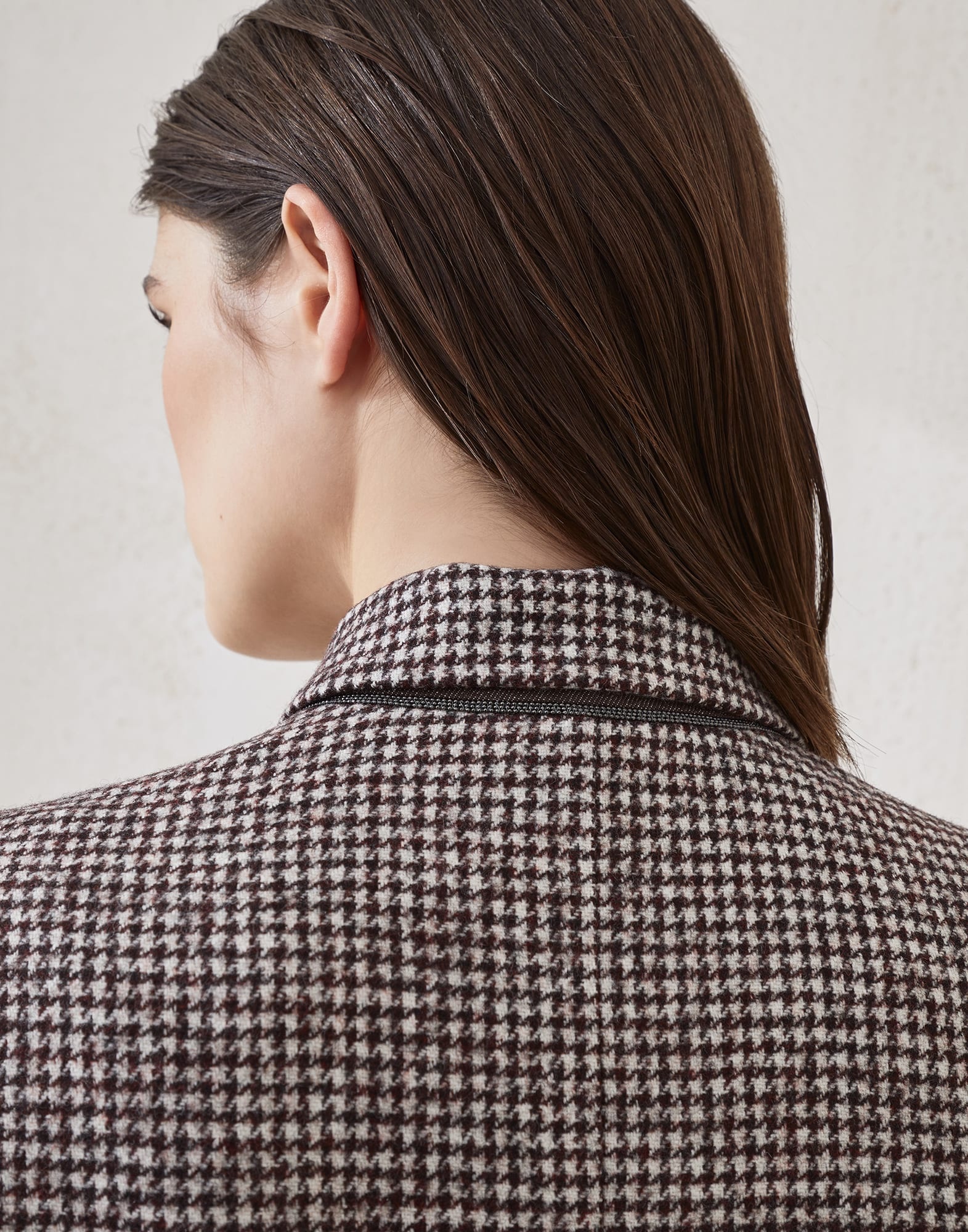 Wool and alpaca houndstooth blazer with leather belt and monili - 3