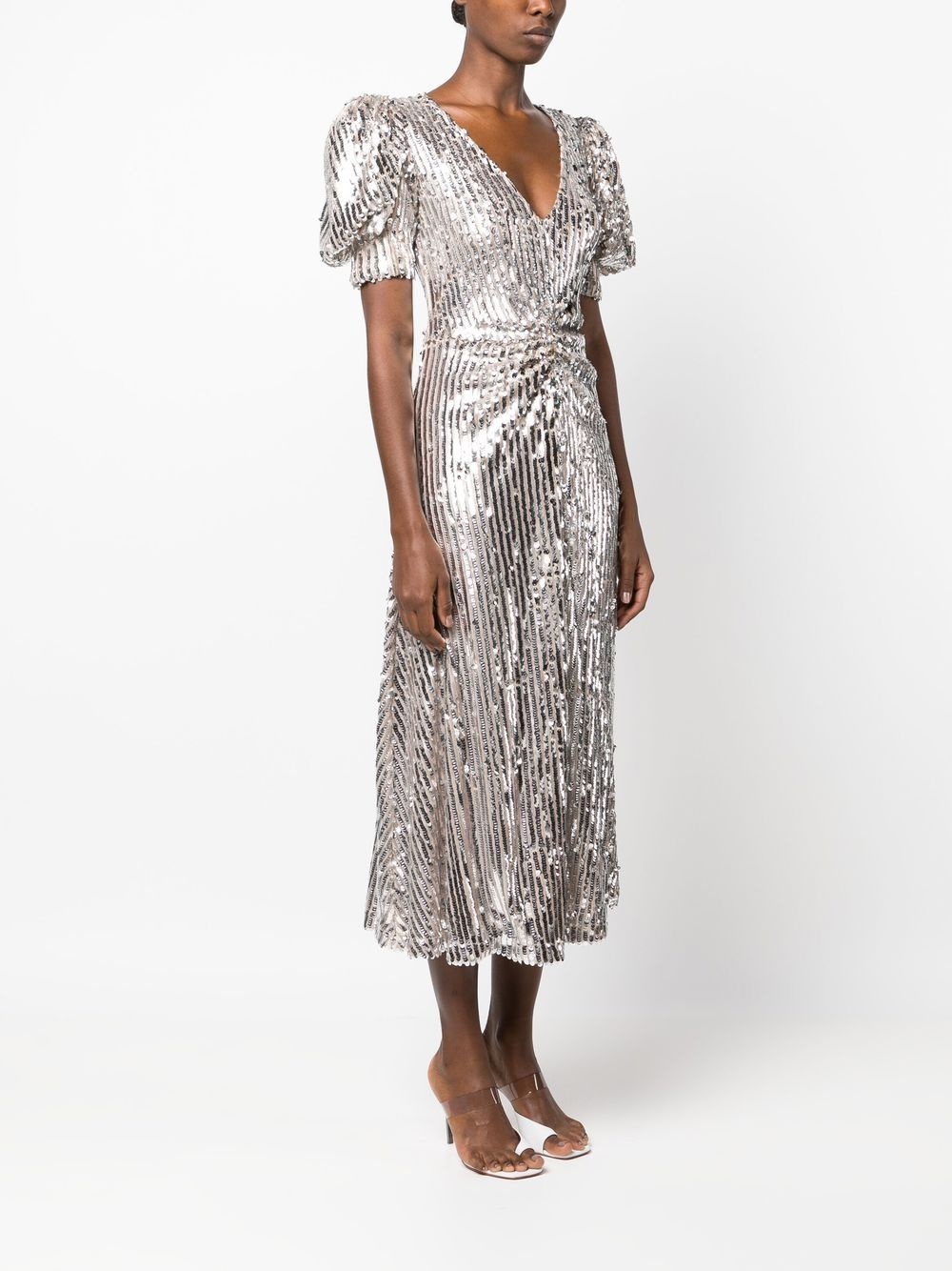 puff-sleeve sequin midi dress - 3