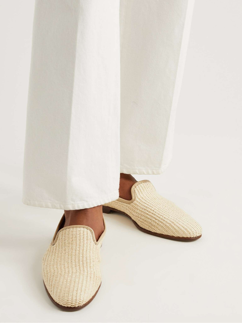 Manolo Blahnik Mario Leather-Trimmed Raffia Loafers outlook