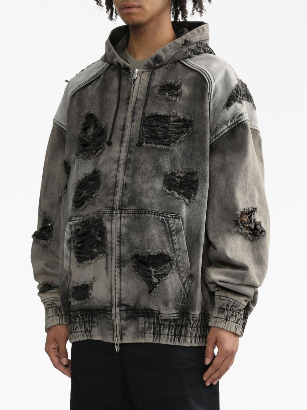 ripped-detail hooded jacket - 3